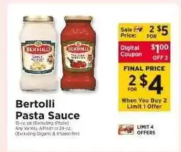 ShopRite Bertolli Pasta Sauce offer