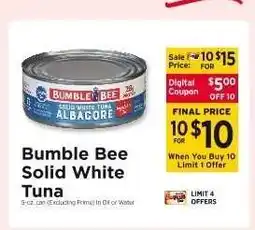 ShopRite Bumble Bee Solid White Tuna offer