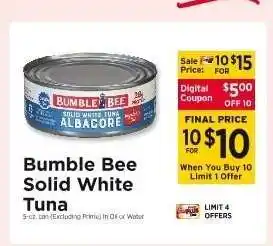 ShopRite Bumble Bee Solid White Tuna offer
