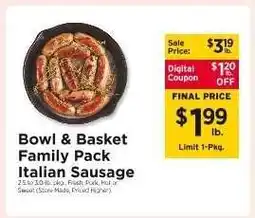 ShopRite Bowl & Basket Family Pack Italian Sausage offer