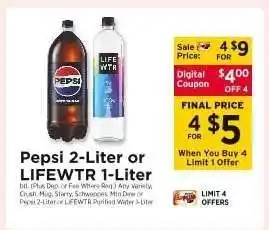 ShopRite Pepsi 2-Liter or Lifewtr 1-Liter offer