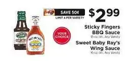 ShopRite Sticky Fingers BBQ Sauce / Sweet Baby Ray’s Wing Sauce offer