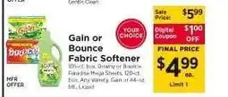 ShopRite Gain or Bounce Fabric Softener offer