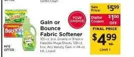 ShopRite Gain or Bounce Fabric Softener offer