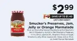 ShopRite Smucker's Preserves, Jam, Jelly or Orange Marmalade offer