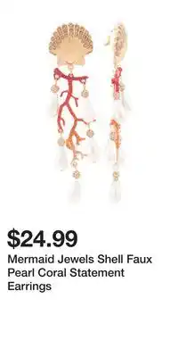 TJ Maxx Mermaid Jewels Shell Faux Pearl Coral Statement Earrings offer