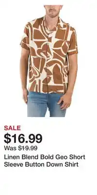 TJ Maxx Linen Blend Bold Geo Short Sleeve Button Down Shirt offer