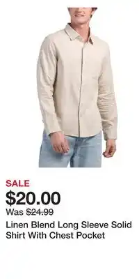 TJ Maxx Linen Blend Long Sleeve Solid Shirt With Chest Pocket offer