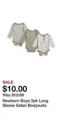 TJ Maxx Newborn Boys 3pk Long Sleeve Safari Bodysuits offer