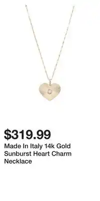 TJ Maxx Made In Italy 14k Gold Sunburst Heart Charm Necklace offer