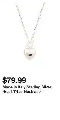 TJ Maxx Made In Italy Sterling Silver Heart T-bar Necklace offer