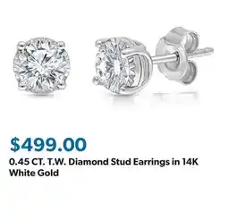 Sam's Club 0.45 CT. T.W. Diamond Stud Earrings in 14K White Gold offer