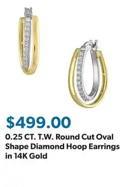 Sam's Club 0.25 CT. T.W. Round Cut Oval Shape Diamond Hoop Earrings in 14K Gold offer