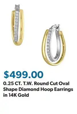 Sam's Club 0.25 CT. T.W. Round Cut Oval Shape Diamond Hoop Earrings in 14K Gold offer