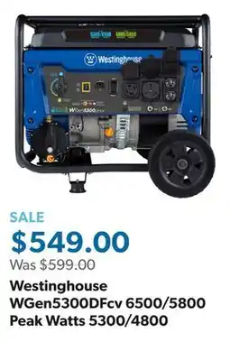 Sam's Club Westinghouse WGen5300DFcv 6500/5800 Peak Watts 5300/4800 Rated Watts Dual Fuel Generator offer