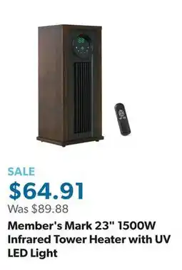 Sam's Club Member's Mark 23 1500W Infrared Tower Heater with UV LED Light offer