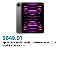 Sam's Club Apple iPad Pro 11 Wi-Fi - 4th Generation 2022 Model, Choose Size and Color offer
