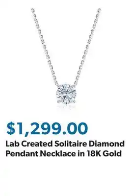 Sam's Club Lab Created Solitaire Diamond Pendant Necklace in 18K Gold offer