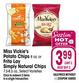 Jewel-Osco Miss Vickie's Potato Chips 8 oz. or Frito Lay Simply Natural Chips 7.5-8.5 oz offer