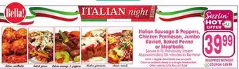 Jewel-Osco Italian Sausage & Peppers, Chicken Parmesan, Jumbo Ravioli, Baked Penne or Meatballs offer