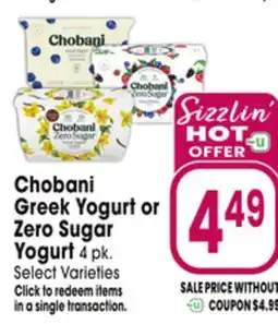 Jewel-Osco Chobani Greek Yogurt or Zero Sugar Yogurt offer