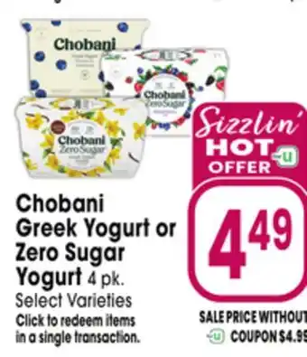 Jewel-Osco Chobani Greek Yogurt or Zero Sugar Yogurt offer