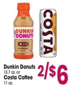 Jewel-Osco Dunkin Donuts 13.7 oz. or Costa Coffee 11 oz offer