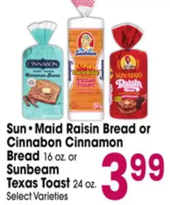 Jewel-Osco Sun • Maid Raisin Bread or Cinnabon Cinnamon Bread 16 oz. or Sunbeam Texas Toast 24 oz offer