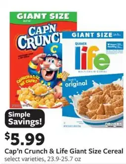 Fareway Cap'n crunch & life giant size cereal offer