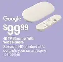 The Home Depot Google 4K TV streamer with voice remote offer