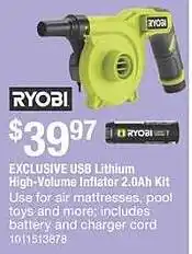 The Home Depot Ryobi USB Lithium High-Volume Inflator 2.0Ah Kit offer