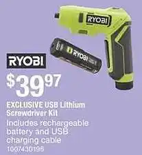 The Home Depot Ryobi USB lithium screwdriver kit offer