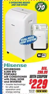 Big 5 Hisense Refurbished 8,000 BTU Portable Air Conditioner with Dual Hose and Inverter offer