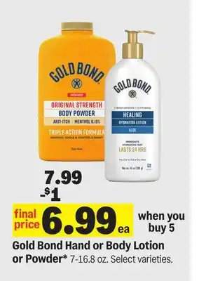 Meijer Gold Bond Hand or Body Lotion or Powder offer