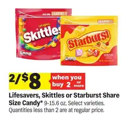Meijer Lifesavers, Skittles or Starburst Share Size Candy offer