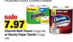 Meijer Charmin Bath Tissue 6 mega rolls or Bounty Paper Towels 2 mega rolls offer