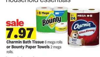Meijer Charmin Bath Tissue 6 mega rolls or Bounty Paper Towels 2 mega rolls offer