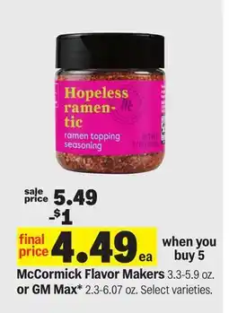Meijer McCormick Flavor Makers 3.3-5.9 oz. or GM Max* 2.3-6.07 oz offer