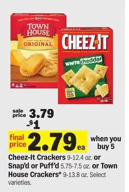 Meijer Cheez-It Crackers 9-12.4 oz. or Snap'd or Puff'd 5.75-7.5 oz. or Town House Crackers* 9-13.8 oz offer