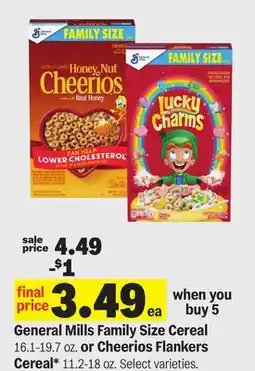 Meijer General Mills Family Size Cereal 16.1-19.7 oz. or Cheerios Flankers Cereal 11.2-18 oz offer