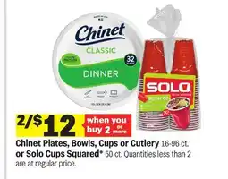 Meijer Chinet Plates, Bowls, Cups or Cutlery 16-96 ct. or Solo Cups Squared* 50 ct offer