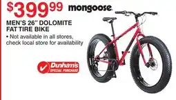 Dunham's Sports MONGOOSE MEN'S 26 DOLOMITE FAT TIRE BIKE offer
