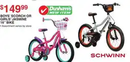 Dunham's Sports BOYS' SCORCH OR GIRLS' JASMINE 16 BIKE offer