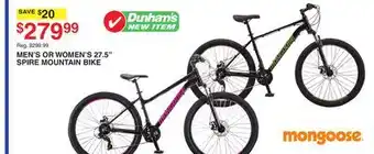 Dunham's Sports MONGOOSE MEN'S OR WOMEN'S 27.5 SPIRE MOUNTAIN BIKE offer