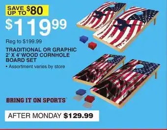 Dunham's Sports TRADITIONAL OR GRAPHIC 2' X 4' WOOD CORNHOLE BOARD SET offer