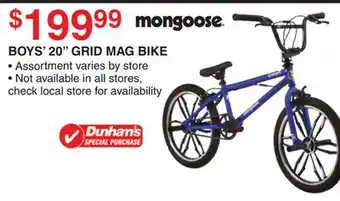 Dunham's Sports MONGOOSE BOYS' 20 GRID MAG BIKE offer