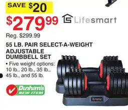 Dunham's Sports 55 LB. PAIR SELECT-A-WEIGHT ADJUSTABLE DUMBBELL SET offer