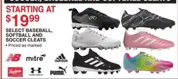 Dunham's Sports SELECT BASEBALL, SOFTBALL AND SOCCER CLEATS offer