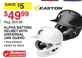Dunham's Sports ALPHA BATTING HELMET WITH UNIVERSAL JAW GUARD offer