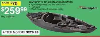 Dunham's Sports SUNDOLPHIN MARQUETTE 10' SIT-ON ANGLER KAYAK offer
